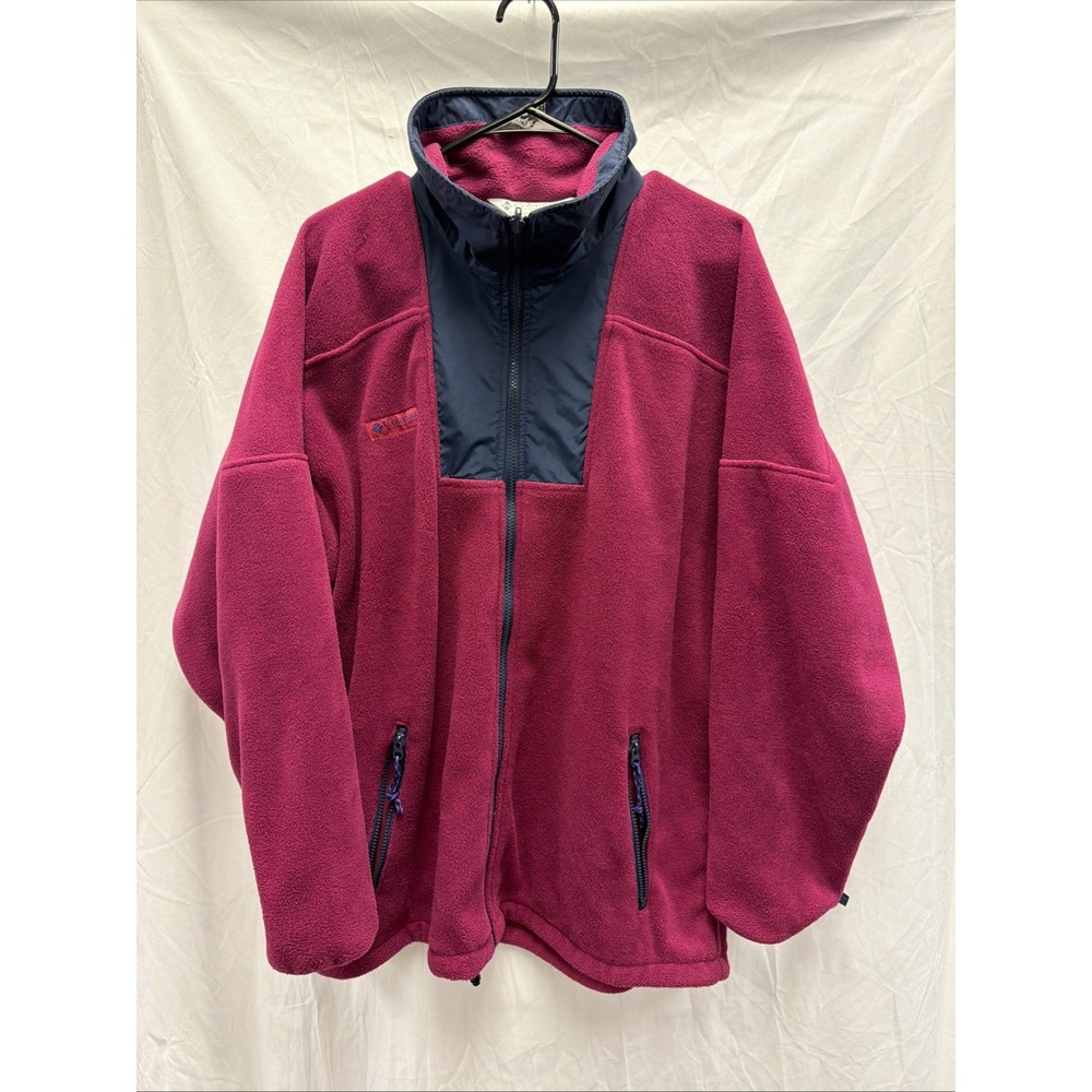 Vintage Columbia Full Zip Size Large Fleece Jacket Nylon High Neck Collar Purple